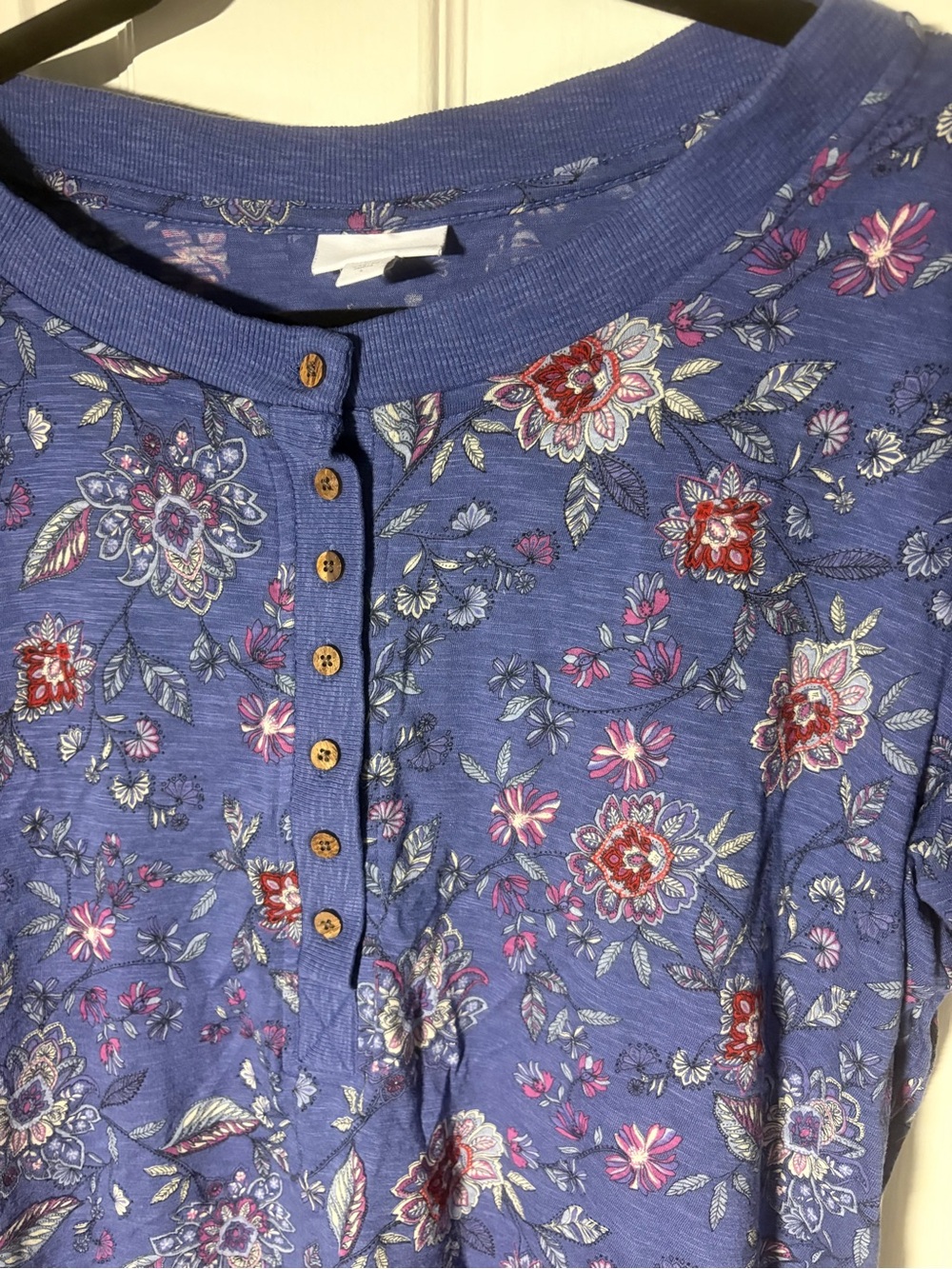 J. Jill Violet-purple Floral Henley Tee with Red and Pink Accents - Picture 3 of 6